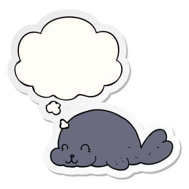 sevimli karikatür mühür ve baskılı bir etiket olarak kabarcık düşünce