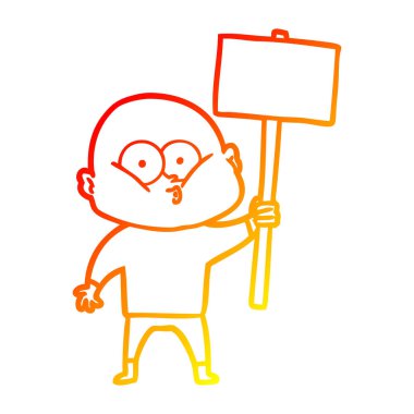 sıcak degrade çizgi çizim karikatür kel adam bakıyor