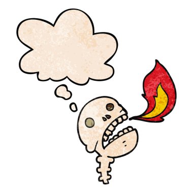 karikatür ürkütücü halloween kafatası ve grunge metin de kabarcık düşünce