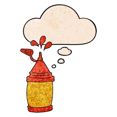 karikatür ketçap şişe ve grunge doku patt düşünce kabarcık