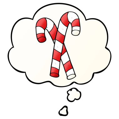 karikatür şeker kamışı ve pürüzsüz degrade tarzında düşünce balonu