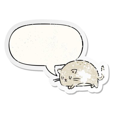 sevimli şişman karikatür kedi ve konuşma balonu sıkıntılı etiket