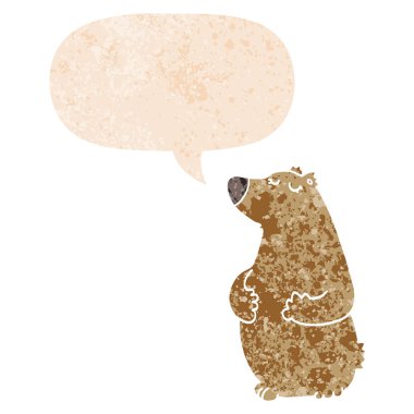 retro dokulu tarzda karikatür ayı ve konuşma balonu