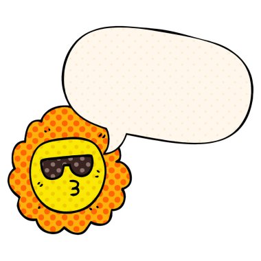 çizgi roman tarzında karikatür ayçiçeği ve konuşma balonu