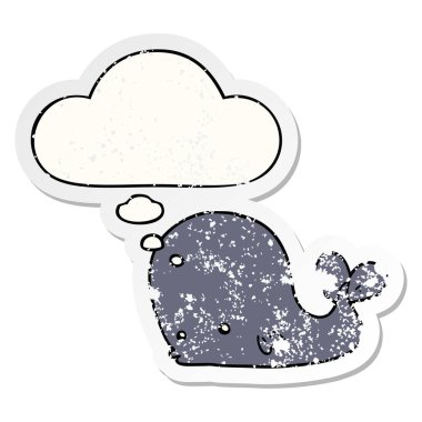 karikatür balina ve sıkıntılı yıpranmış etiket olarak kabarcık düşünce