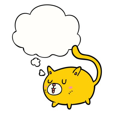 karikatür mutlu kedi ve düşünce balonu