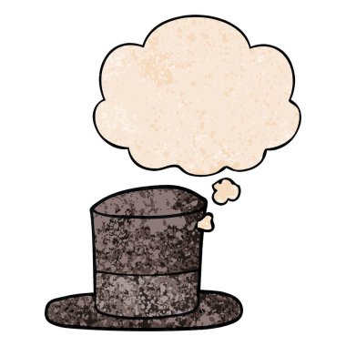 karikatür üst şapka ve grunge doku desen sty düşünce balonu