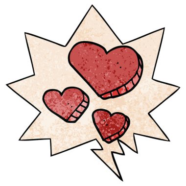 retro doku tarzında karikatür aşk kalpleri ve konuşma balonu