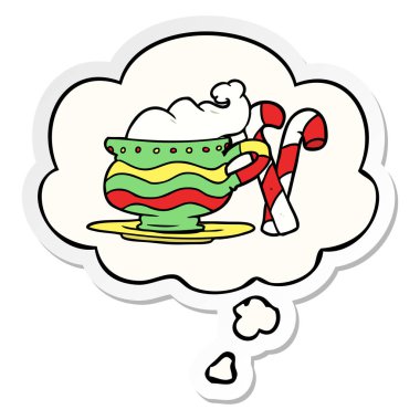 karikatür noel kakao ve baskılı bir etiket olarak kabarcık düşünce