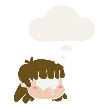 retro tarzında karikatür kadın yüz ve düşünce balonu