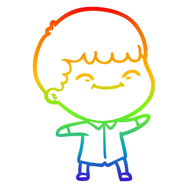 Rainbow gradien line drawing cartoon happy boy - Stok Vektor