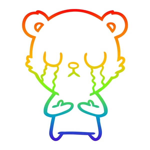 Arco iris gradiente línea dibujo llorando dibujos animados oso — Vector de stock