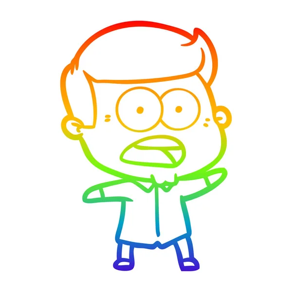 Regenboog gradiënt lijntekening cartoon geschokt man — Stockvector