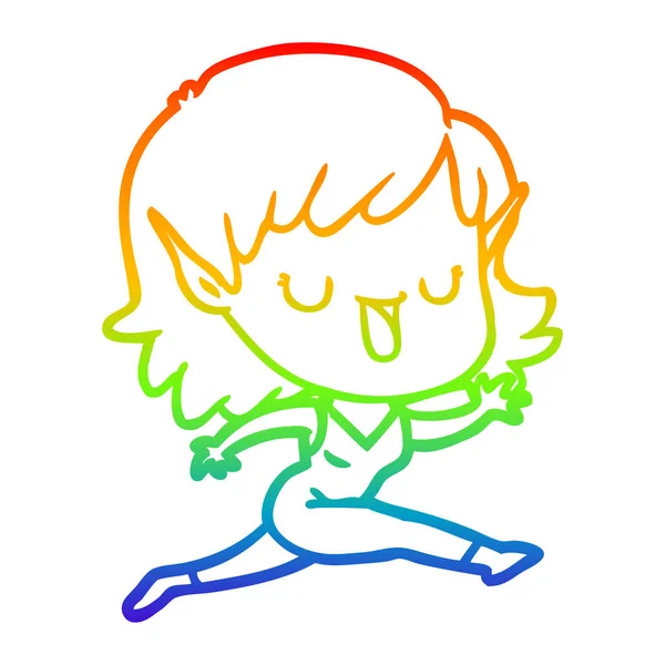 Rainbow gradient ligne dessin dessin animé elfe fille — Image vectorielle