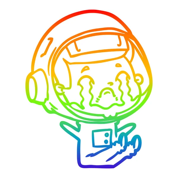 Rainbow gradient ligne dessin dessin animé pleurer astronaute — Image vectorielle