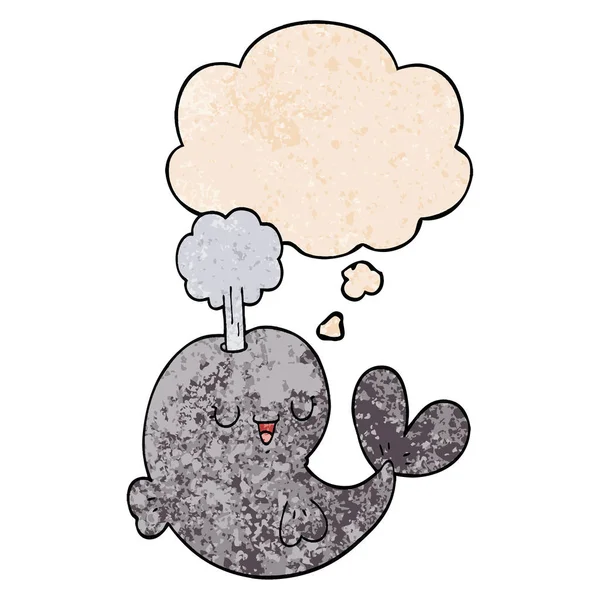 Cartoon walvis en gedachte bubble in grunge textuur patroon stijl — Stockvector