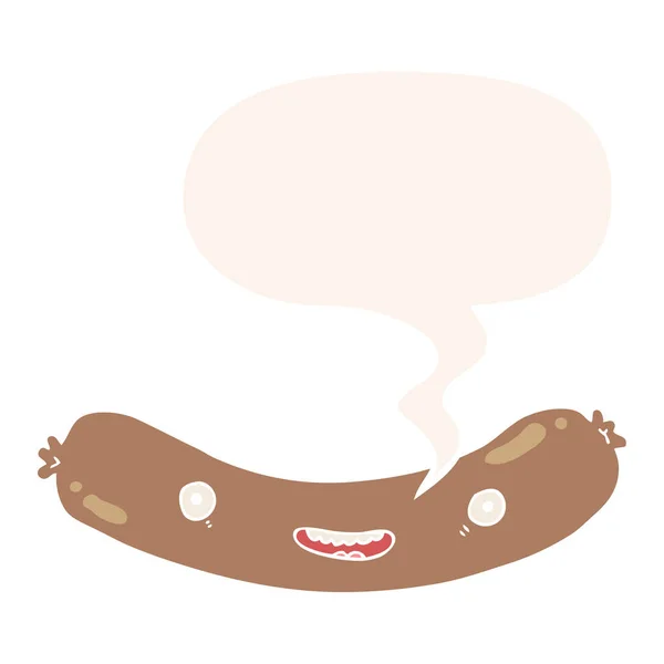 Cartoon sausage and speech bubble in retro style — Stock Vector