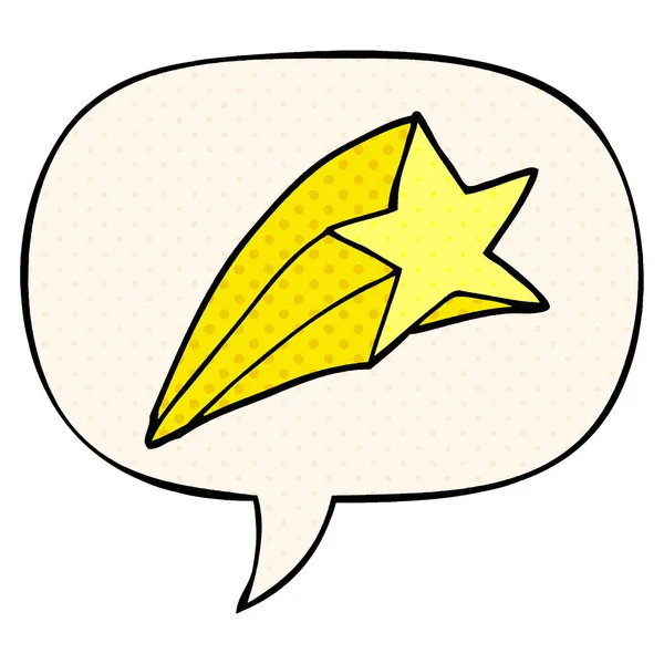 cartoon shooting star and speech bubble in comic book style