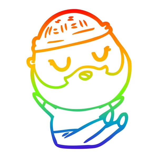 Rainbow Gradient Line Zeichnung Cartoon Mann mit Bart — Stockvektor