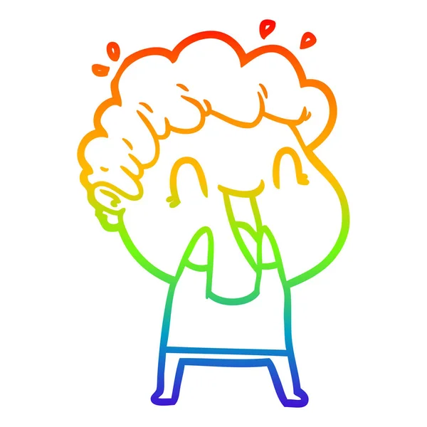 Rainbow gradien line drawing cartoon happy man - Stok Vektor