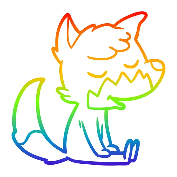 Rainbow gradient line drawing friendly cartoon sitting fox — Stock Vector