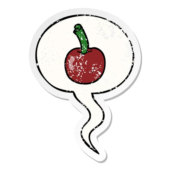 Dibujos animados cereza y el habla burbuja angustiado pegatina — Vector de stock