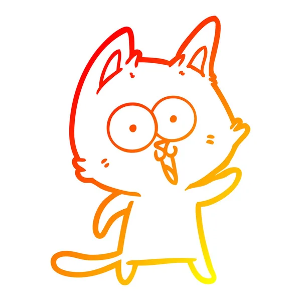 Meleg színátmenet vonal rajz vicces Cartoon Cat — Stock Vector
