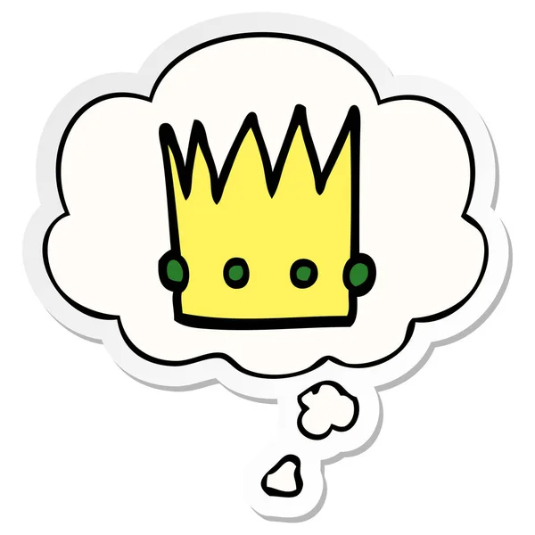 Cartoon crown and thought bubble as a printed sticker — Stock Vector