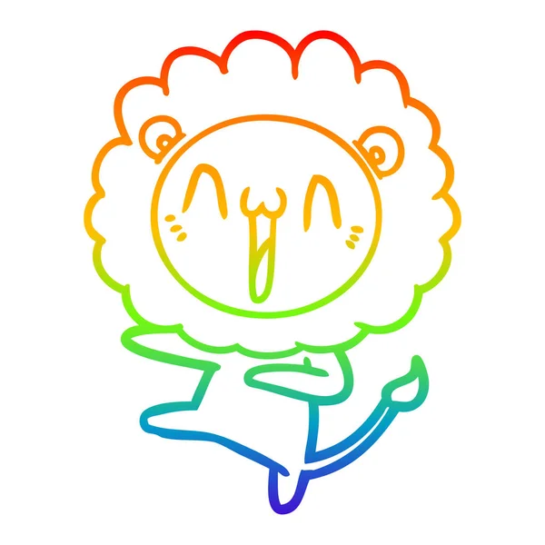 Arco iris gradiente línea dibujo feliz dibujos animados león — Vector de stock