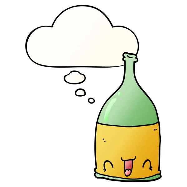 Karikatür şarap şişesi ve pürüzsüz degrade tarzında düşünce balonu — Stok Vektör