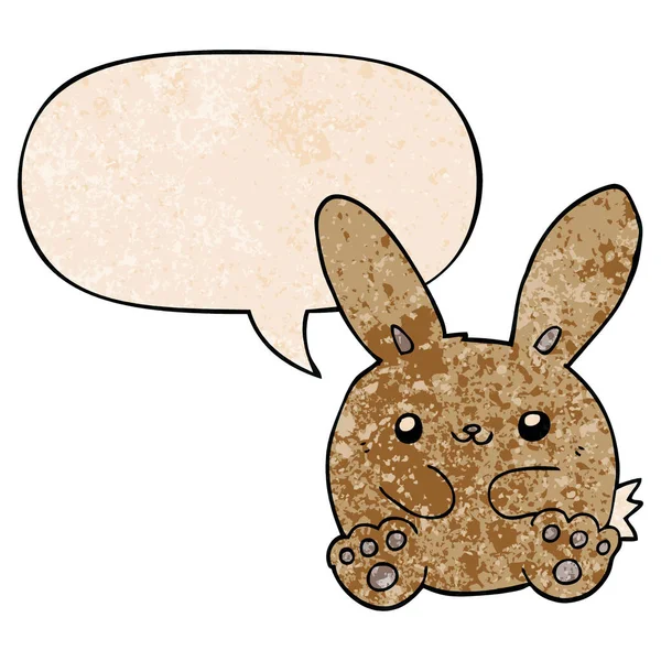 Coniglio cartone animato e bolla vocale in stile retrò texture — Vettoriale Stock