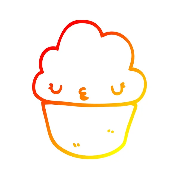 Chaud gradient ligne dessin dessin animé cupcake avec visage — Image vectorielle