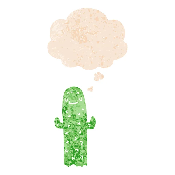 Cactus de dessin animé et bulle de pensée dans un style texturé rétro — Image vectorielle