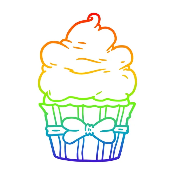 Arco iris gradiente línea dibujo de dibujos animados cupcake fantasía — Archivo Imágenes Vectoriales