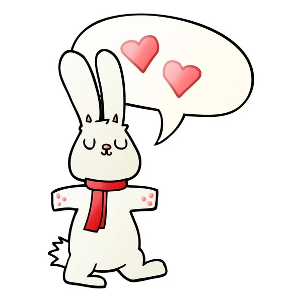 Coniglio cartone animato in amore e la bolla discorso in styl gradiente liscio — Vettoriale Stock