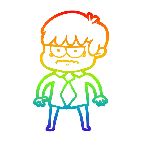 Regenboog gradiënt lijntekening geïrriteerd cartoon jongen — Stockvector