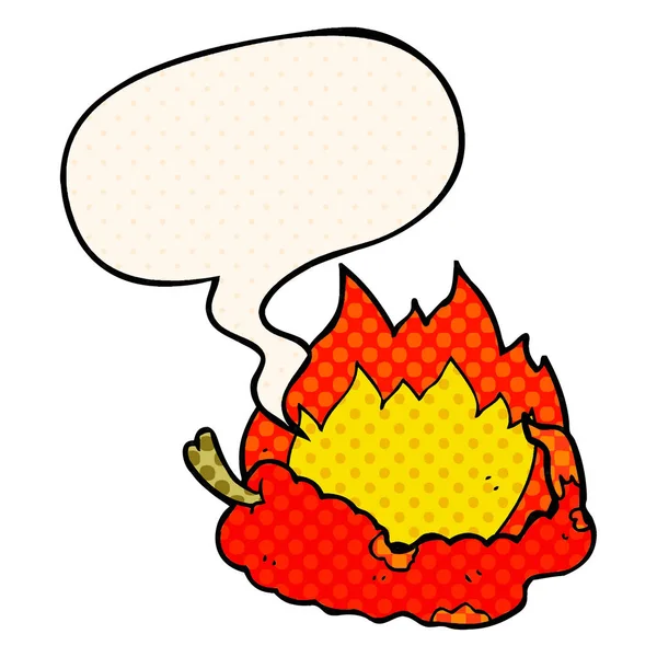 Kreslená horká paprika a řečová bublina ve stylu komiksů — Stockový vektor