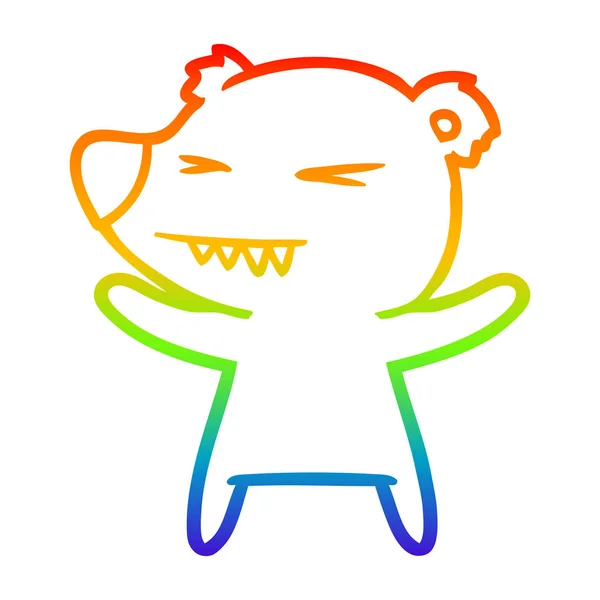 Línea de gradiente arco iris dibujo enojado oso polar de dibujos animados — Vector de stock