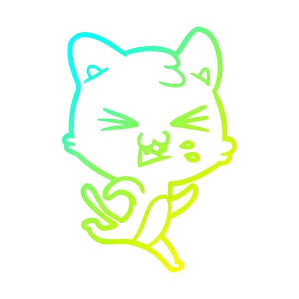 Línea de gradiente frío dibujo dibujos animados silbido gato — Vector de stock