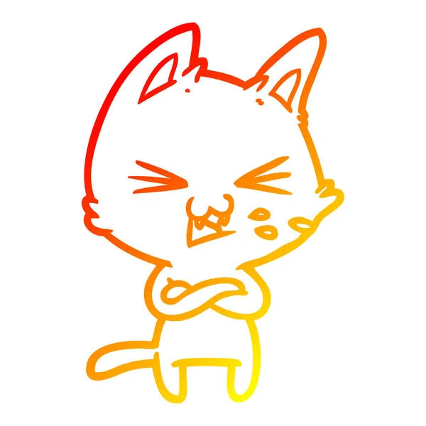 Chaud gradient ligne dessin chat dessin animé avec bras croisés — Image vectorielle
