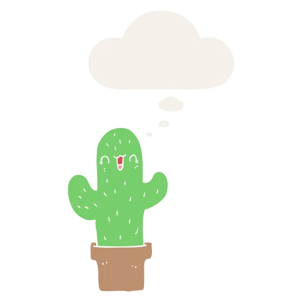 Cartoon cactus and thought bubble in retro style — Stock Vector