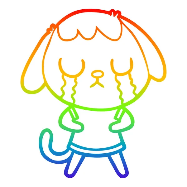 Rainbow gradient linje ritning söt tecknad hund gråta — Stock vektor