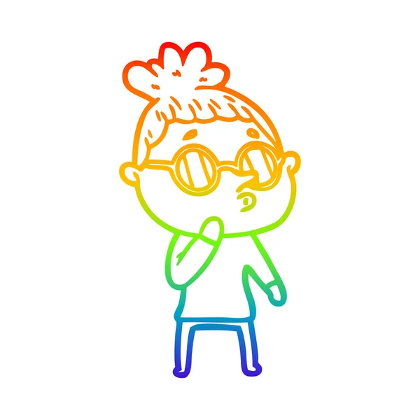 Regenboog gradiënt lijntekening cartoon vrouw dragen van bril — Stockvector