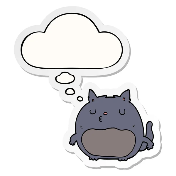 Cartoon cat and thought bubble as a printed sticker — Stock Vector