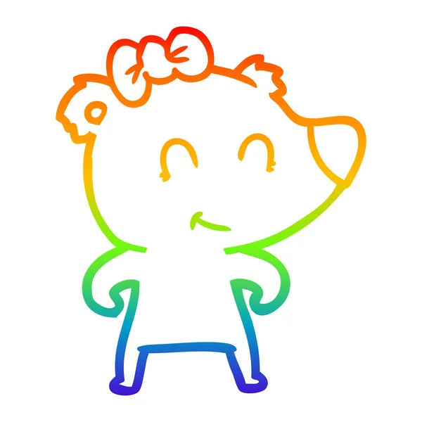 Rainbow gradient line drawing female bear cartoon — Stock Vector