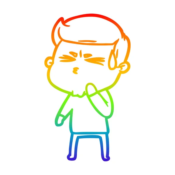 Arco iris gradiente línea dibujo dibujos animados hombre sudoración — Vector de stock