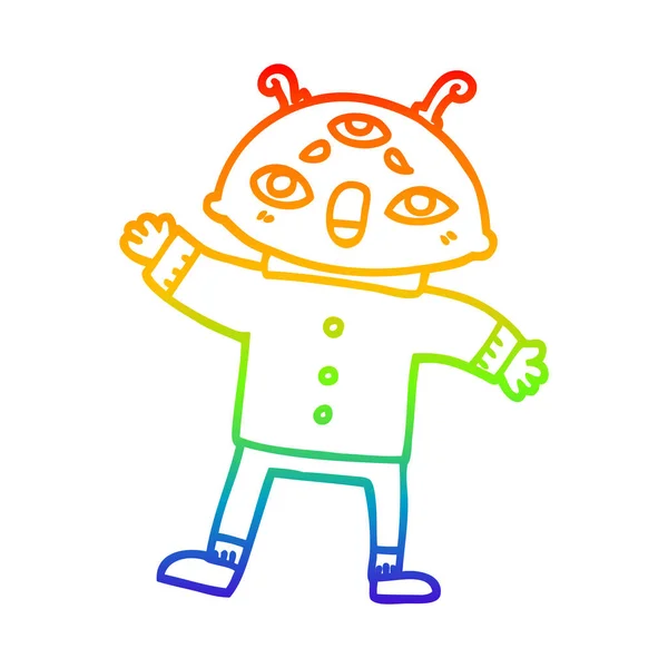 Línea de gradiente arco iris dibujo de dibujos animados hombre extranjero en coágulo sensible — Vector de stock