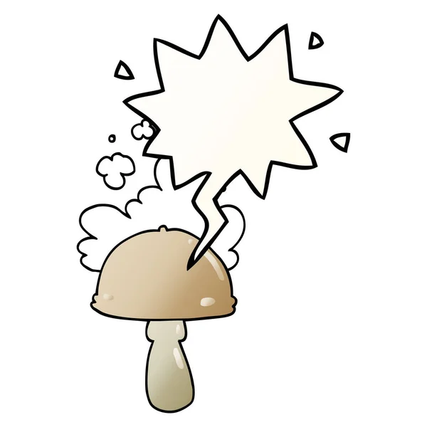 Cartoon Mushroom en Spore Cloud en Speech bubble in gladde GRA — Stockvector