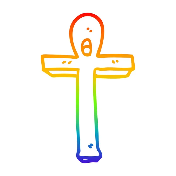 Rainbow gradient ligne dessin dessin dessin animé ankh symbole — Image vectorielle