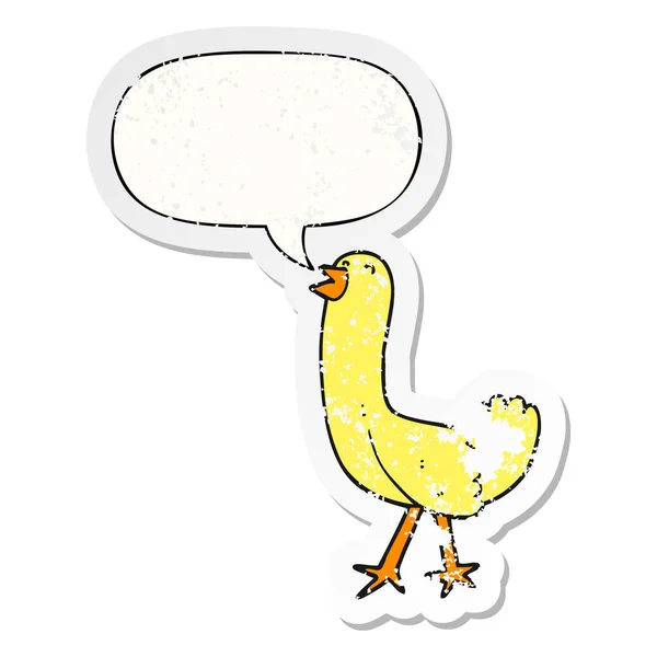 Karikatür kuş ve konuşma balonu sıkıntılı etiket — Stok Vektör